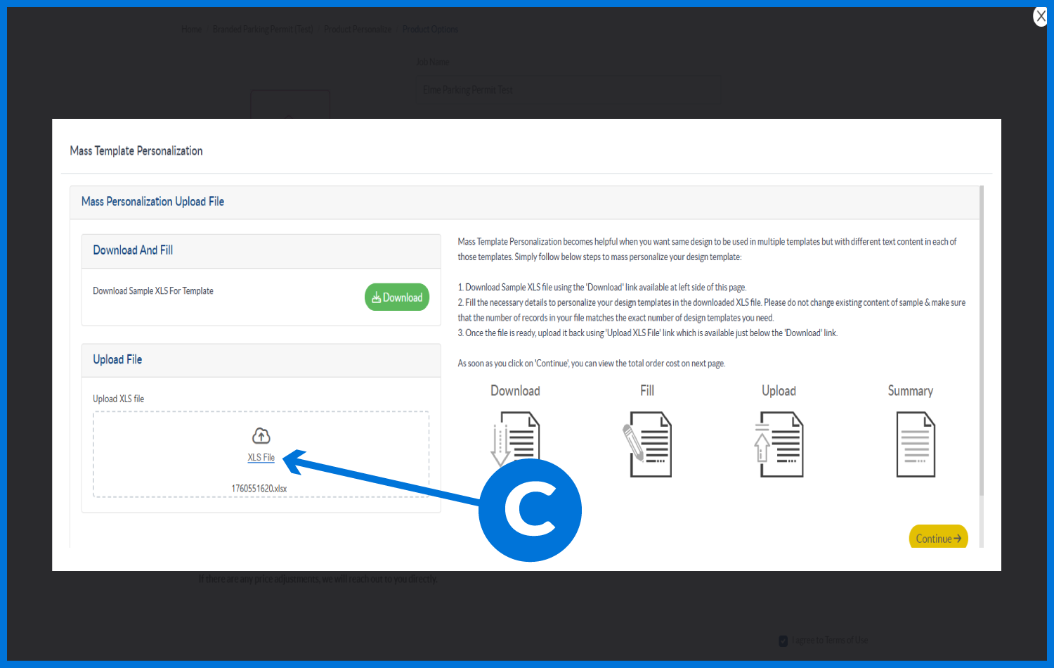 Upload spreadsheet file