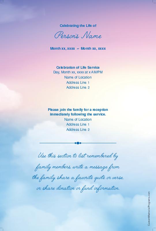 Browse Design - Rainbow Clouds - Single Page Programs - Custom Memorial Programs