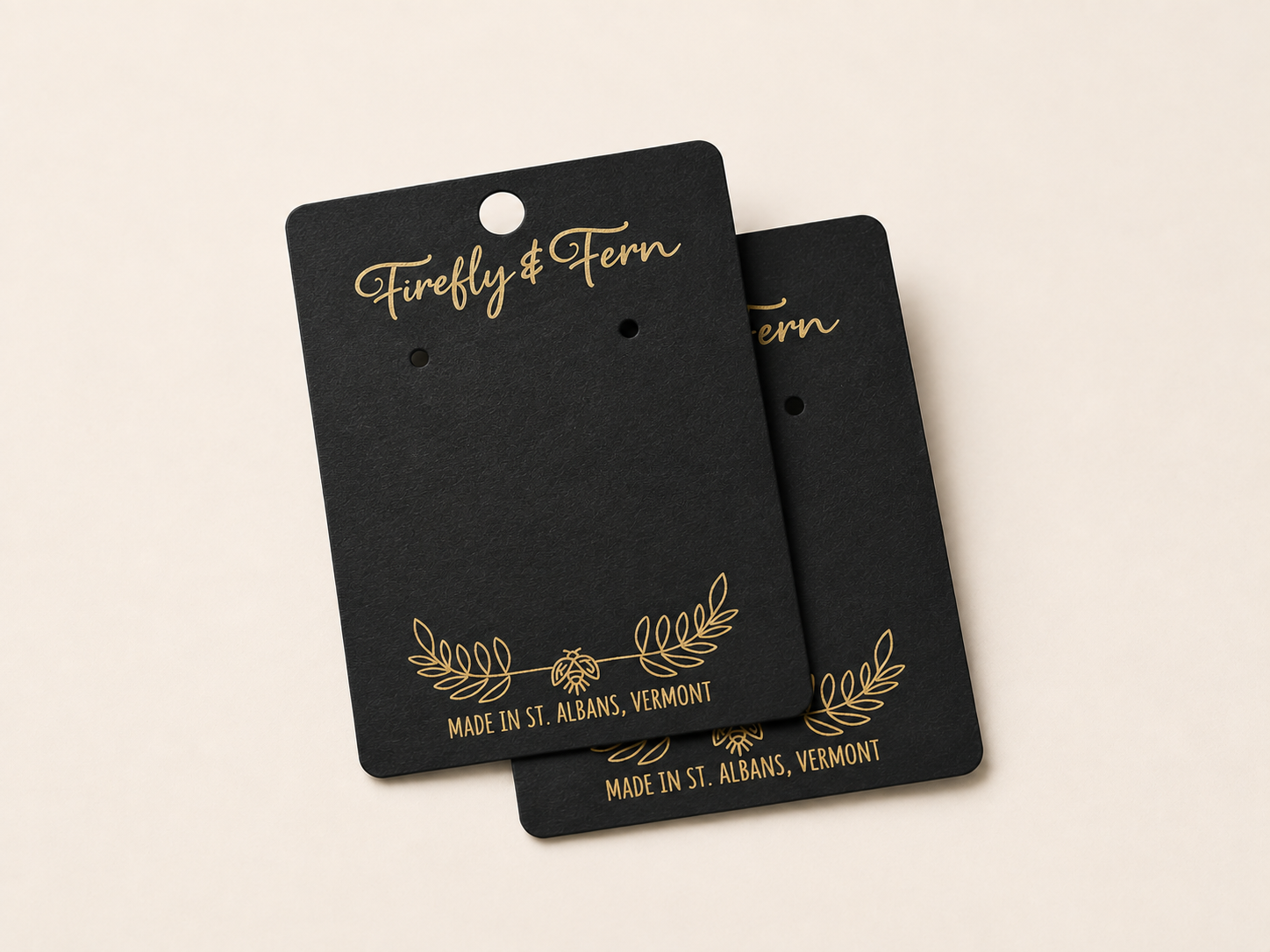 Gold ink printing on black jewelry cards