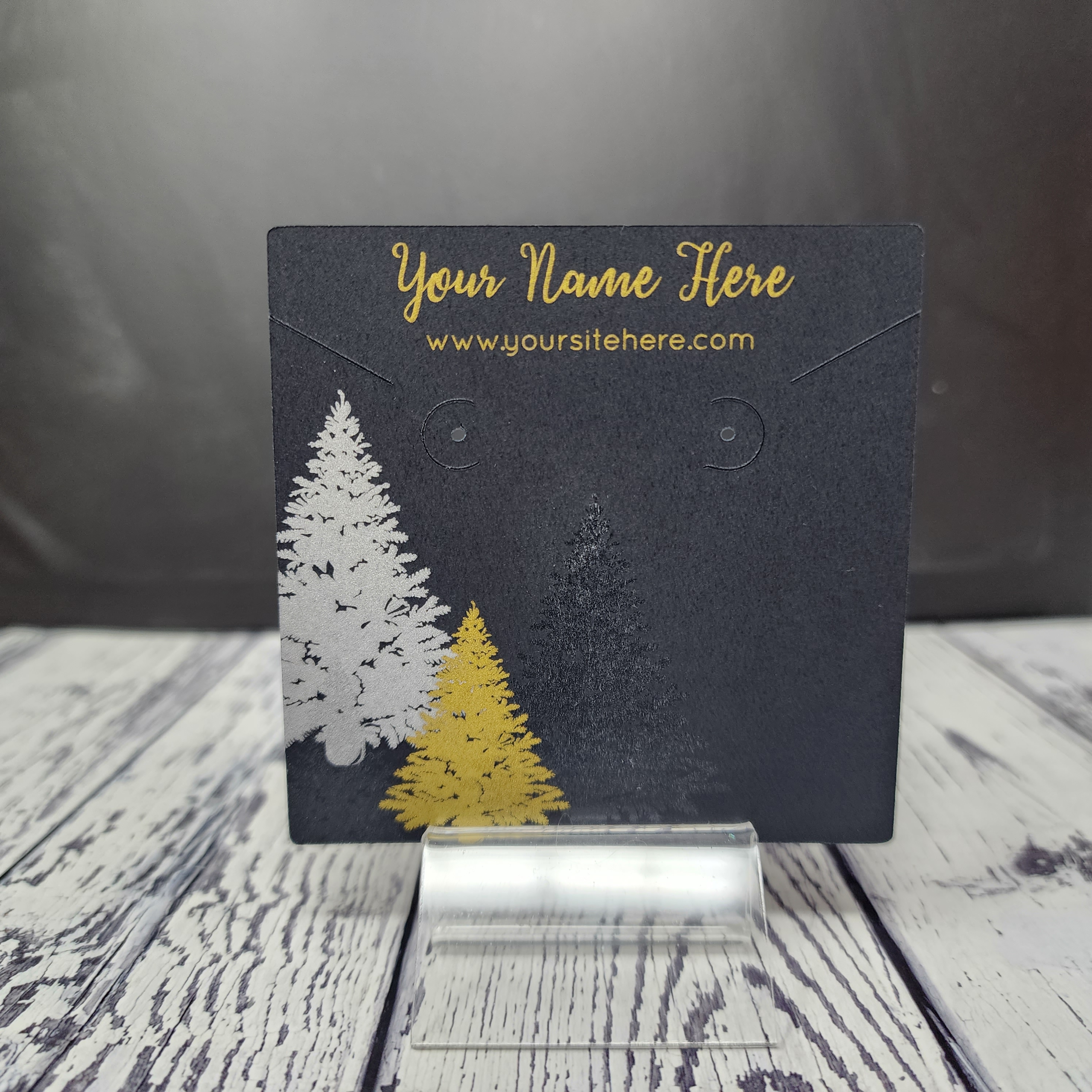 Gold white and clear ink sample on black display card