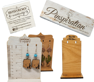 Custom wood earring displays and signs