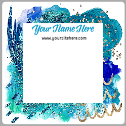 Blue Watercolor Ink Frame Border Gold