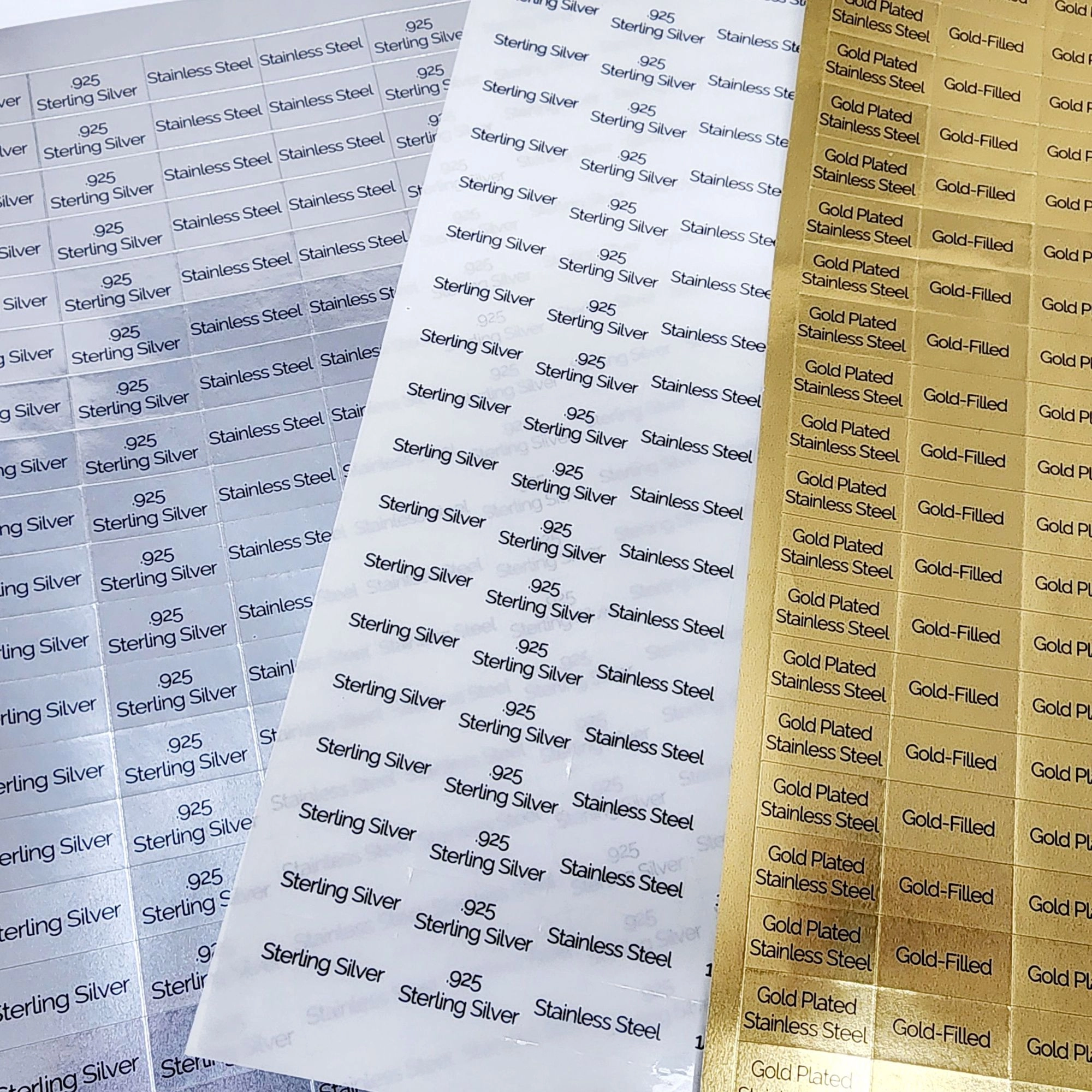Stickers 1"x0.5" for Jewelry Display Cards Packaging Sterling Silver Gold-Filled 14K Gold Stainless 