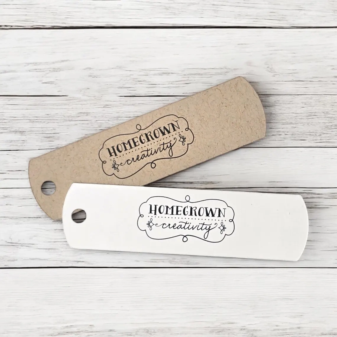 3" x 0.8" Tags | Long Thin Curved Shaped Custom Tags - Your Logo Personalized - Price Tags - Your Lo