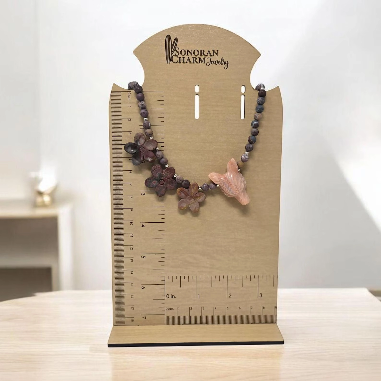 Tall Curved Top 7.5" Necklace Display Photography Prop Ruler Measurement Inches cm Custom Laser Engr