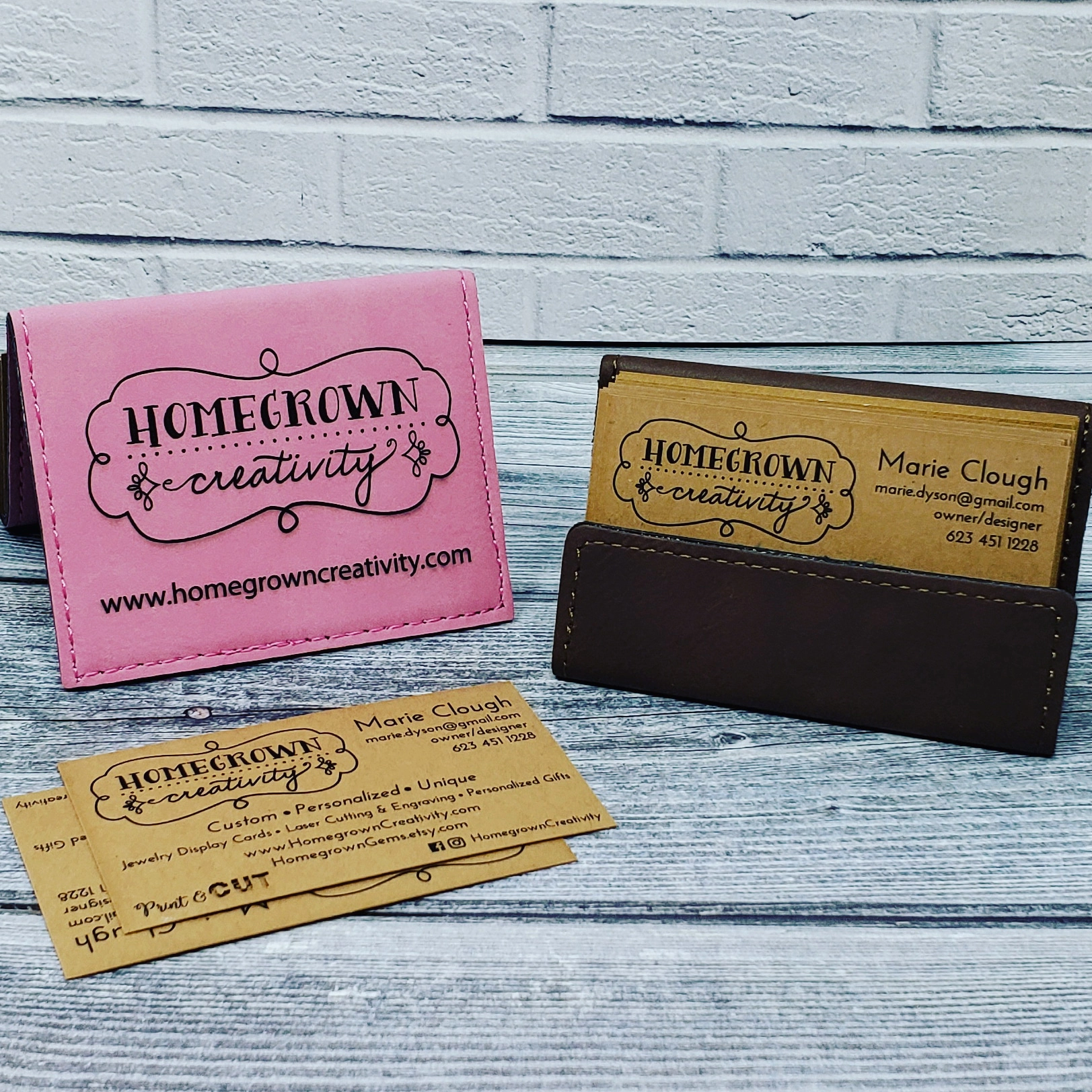 Custom Desktop Business Card Holder Leatherette Easel Style