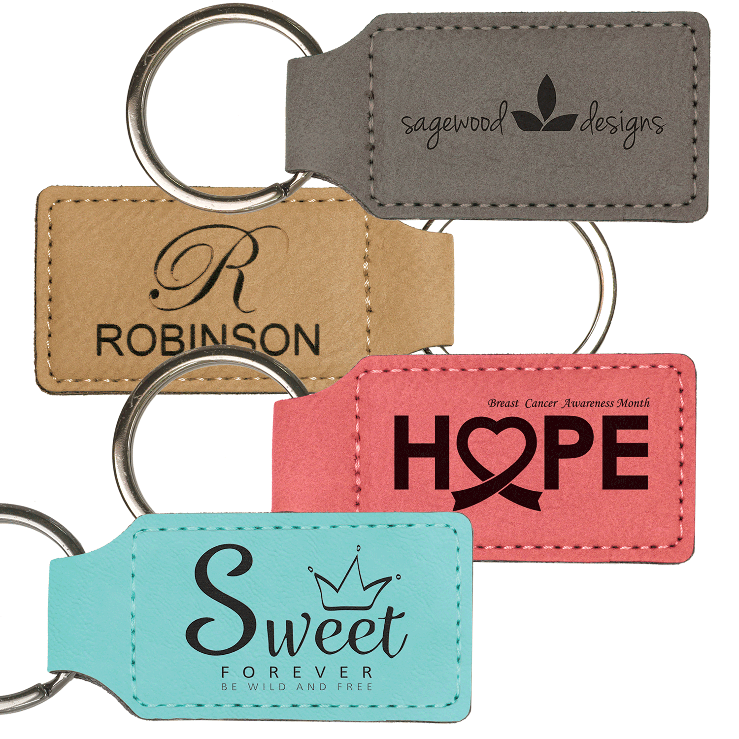Leatherette Rectangle Keychain Customized Logo Personalized - Laser Engraved