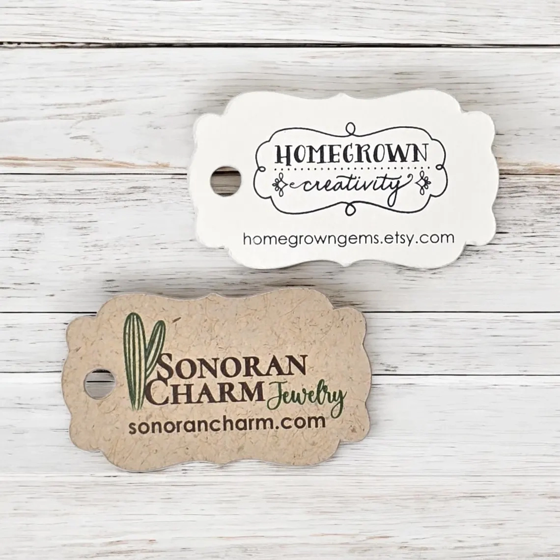 1.5"x0.8" - Customized Ornate Cut Small Price Tags Jewelry Hang Tags Labels | Includes Barbs