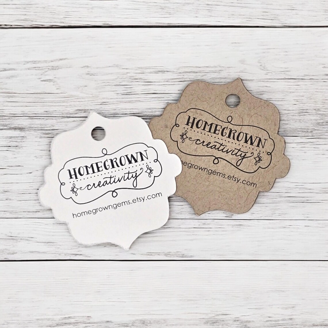 Ornate Die Cut Hang Tags Customized with your Logo Multiple Sizes