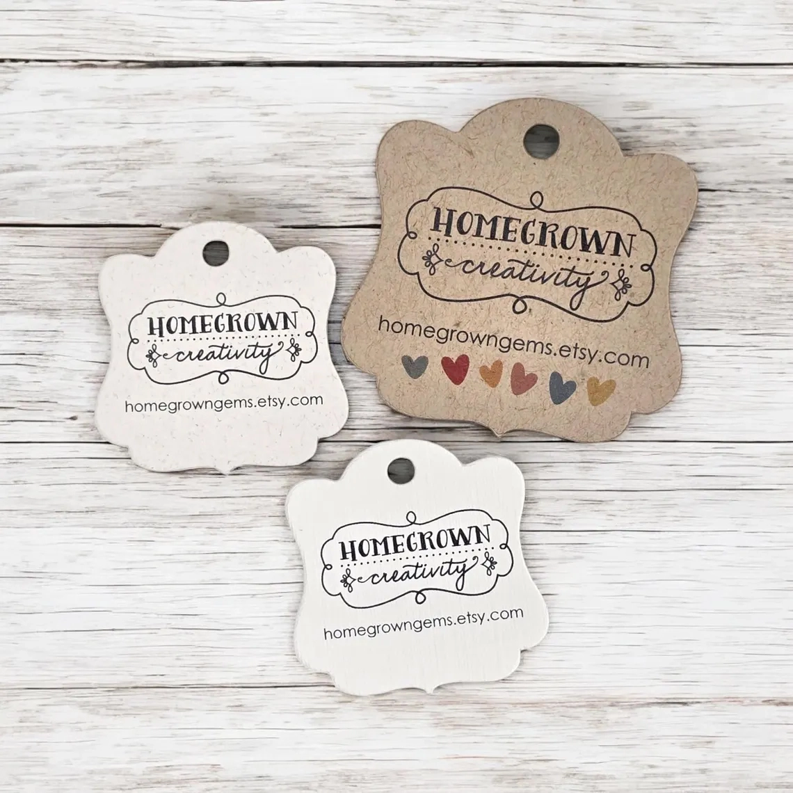 Ornate Cut Curved Top Die Cut Design Customized Small Price Tags Jewelry Hang Tags Labels  | Multipl