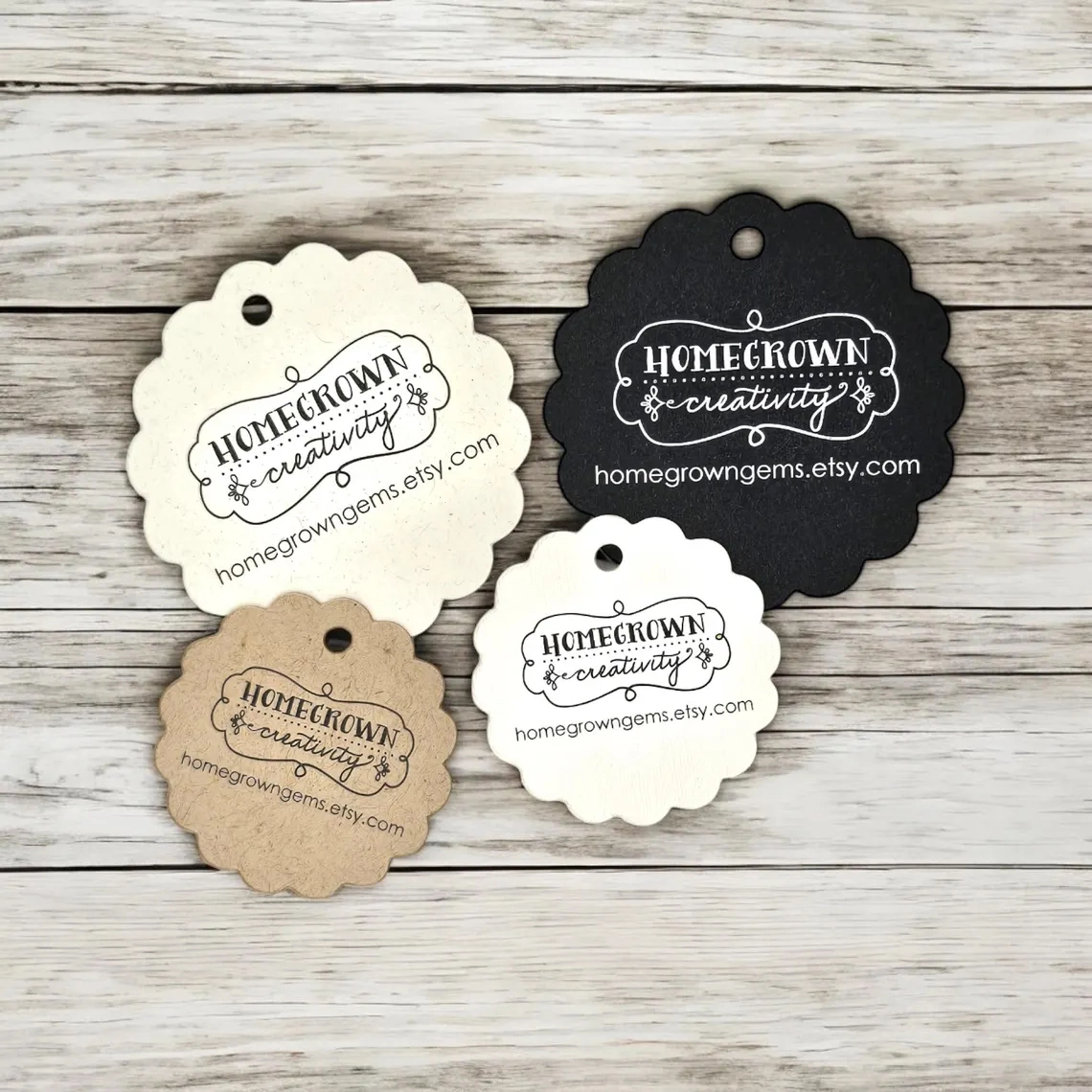 Scalloped Circle Customized Small Price Tags Jewelry Hang Tags Labels | MULTIPLE Sizes |