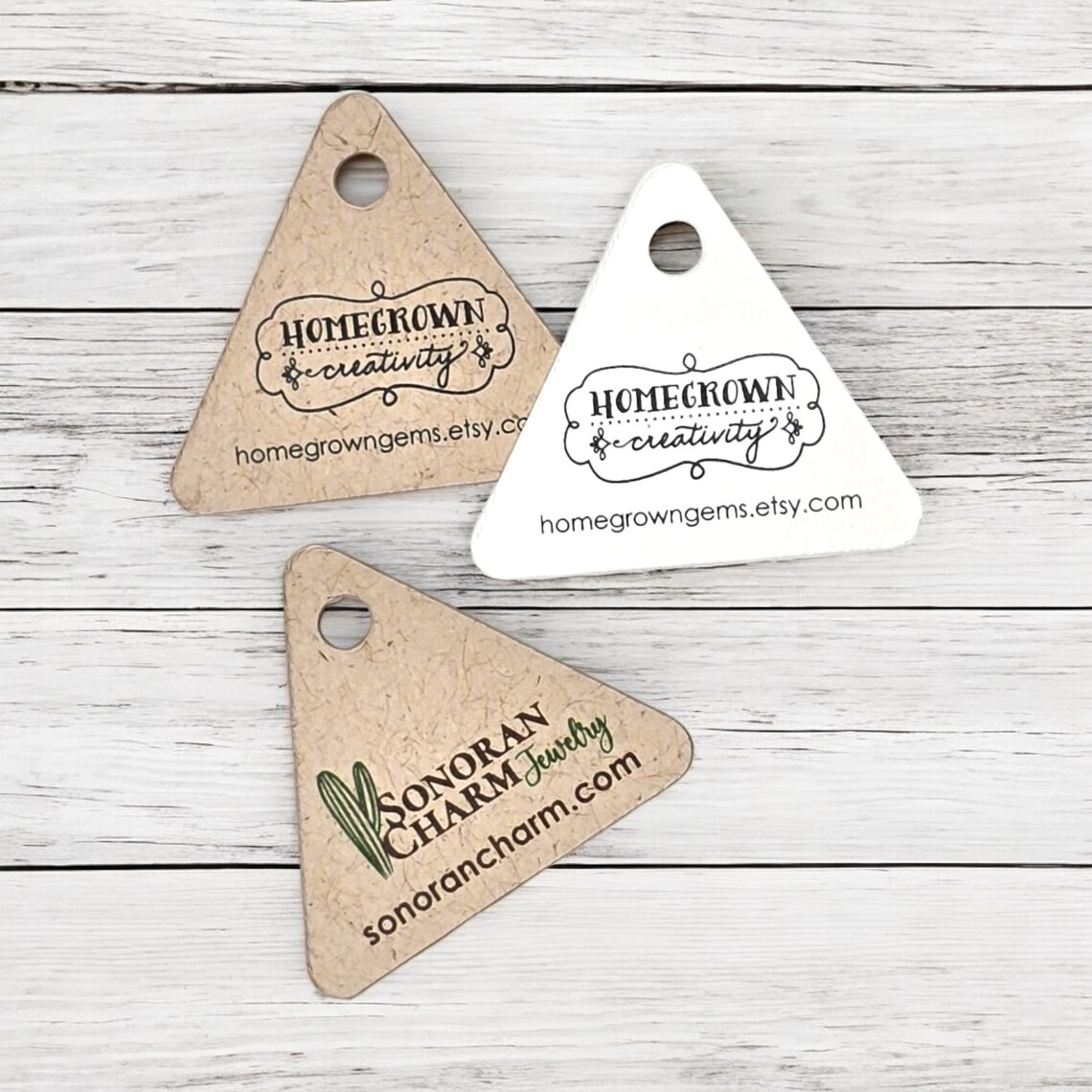 Triangle Die Cut Hang Tags Customized with your Logo | Multiple Sizes