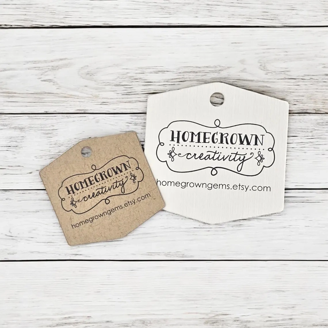 Hexagon Wide Die Cut Hang Tags Customized with your Logo | Multiple Sizes