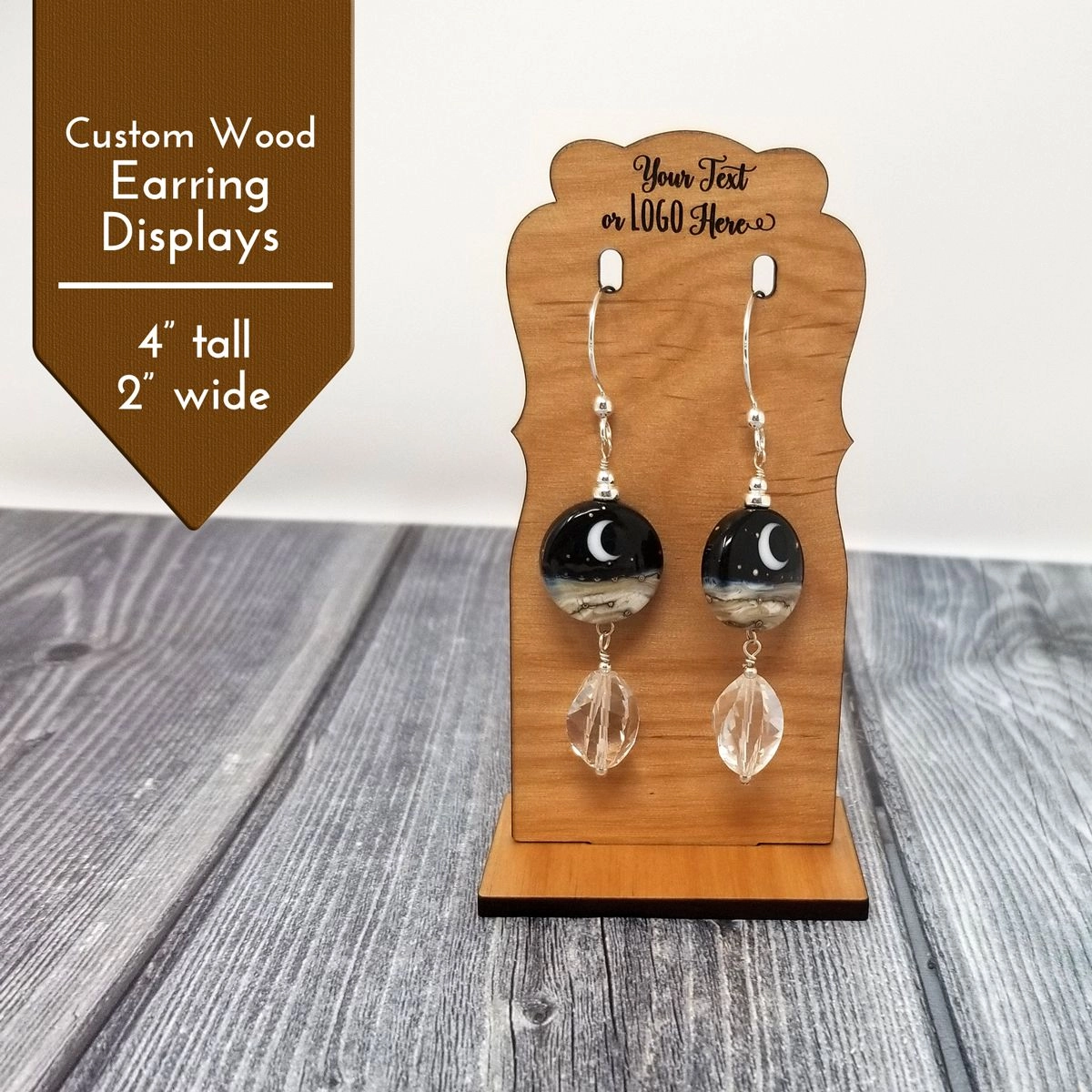 Custom Wood Earring Display Stands - Customized with Logo Text