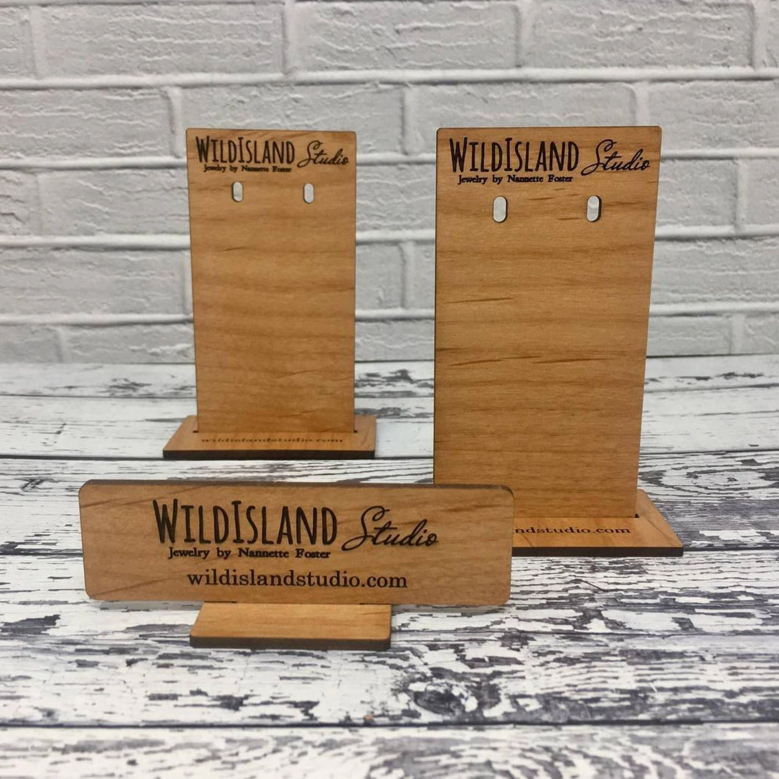 Custom Wood Earring Display Stands Square Top - Customized with Logo Text