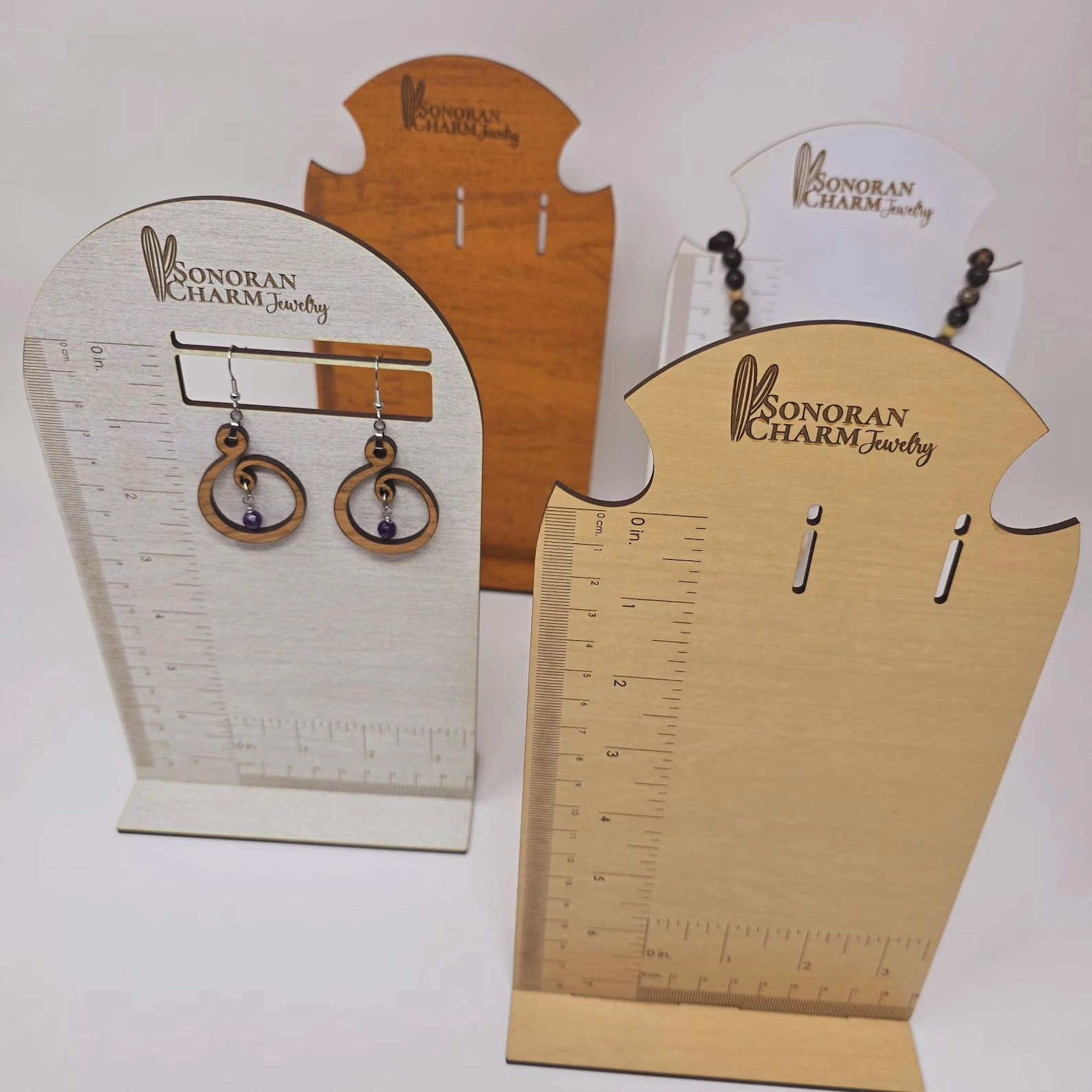 Tall Curved Top 7.5" Necklace Display Photography Prop Ruler Measurement Inches cm Custom Laser Engr 7