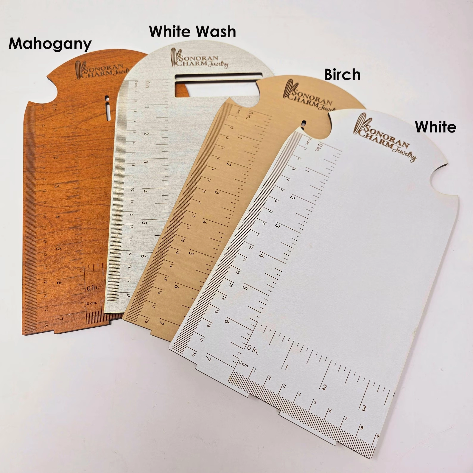 Tall Curved Top 7.5" Necklace Display Photography Prop Ruler Measurement Inches cm Custom Laser Engr 3