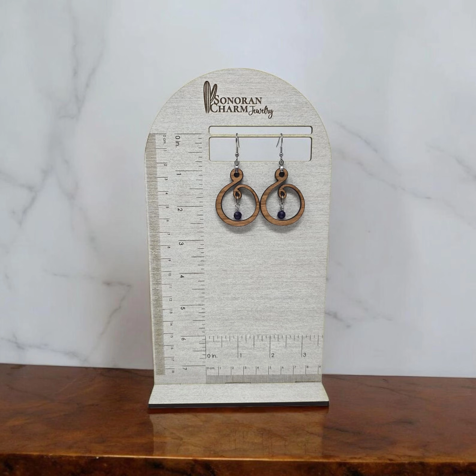 Tall Curved Top 7.5" Necklace Display Photography Prop Ruler Measurement Inches cm Custom Laser Engr 5