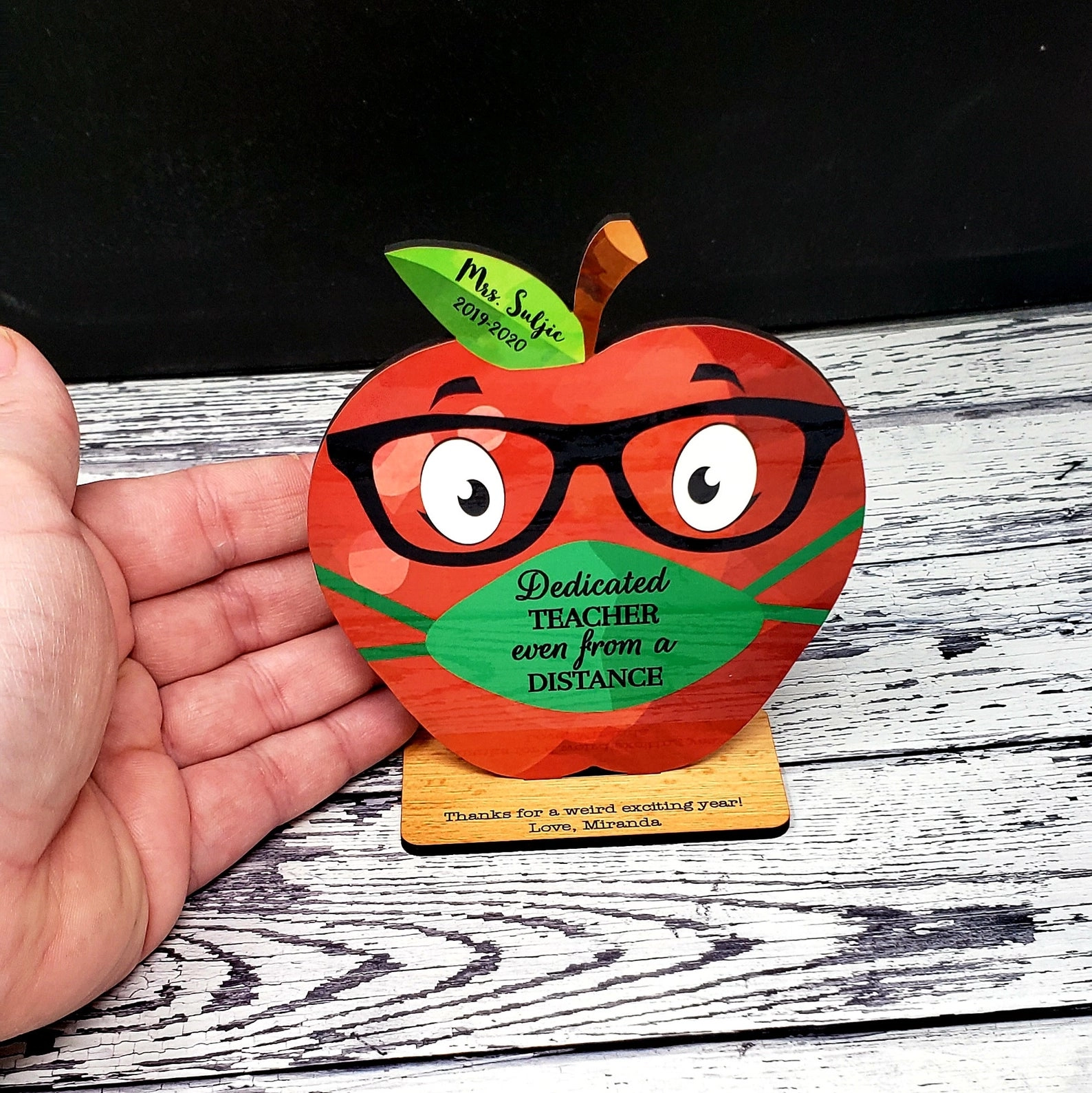 Custom Teacher Appreciation Gift Wood Apple Desk Display Award | Thank You | Big Heart to help Shape 4