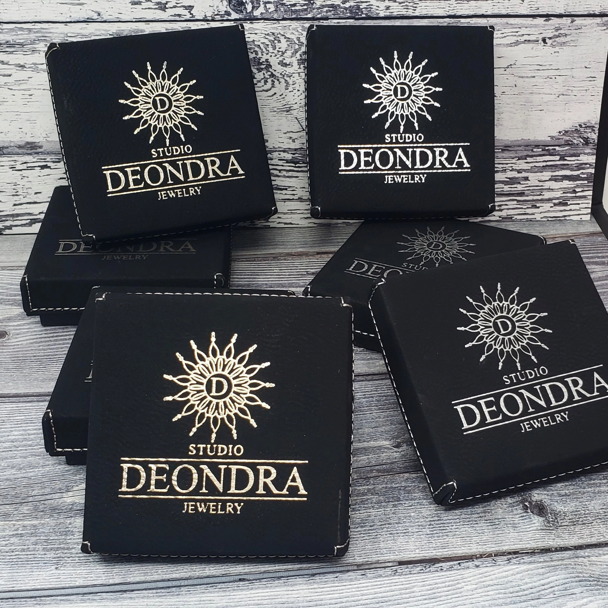 Custom Jewelry Gift Boxes packaging 3.5"x3.5" - Laser Engraved with your text or logo Faux Leather 3