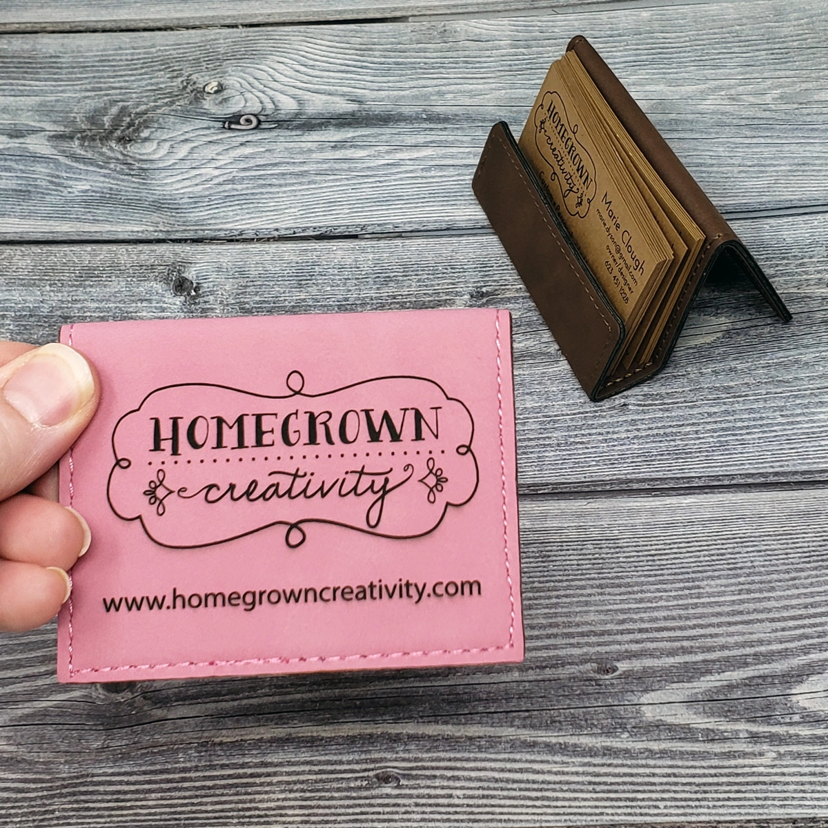 Custom Desktop Business Card Holder Leatherette Easel Style 4