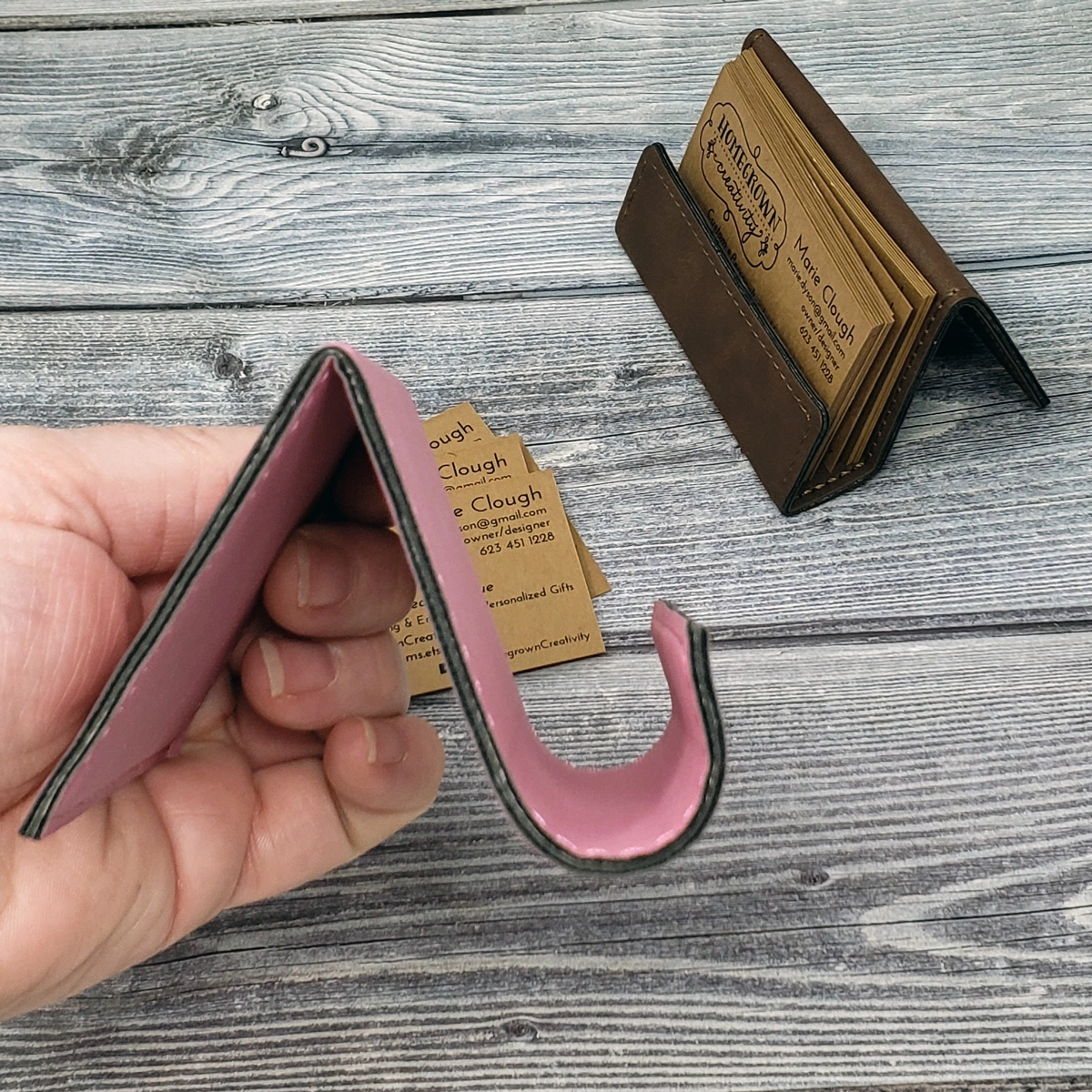 Custom Desktop Business Card Holder Leatherette Easel Style 5