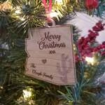 Arizona State Shape Cactus Merry Christmas Wood Ornament 2