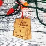 Arizona State Shape Cactus Merry Christmas Wood Ornament 1