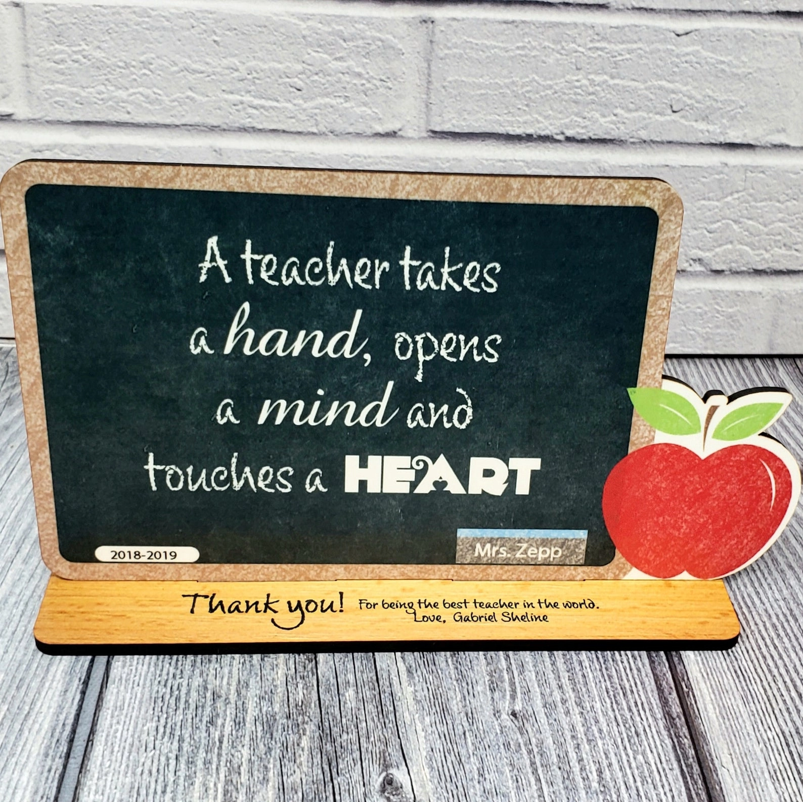 Custom Teacher Appreciation Gift Wood Chalkboard Desk Display Award | Thank You 2