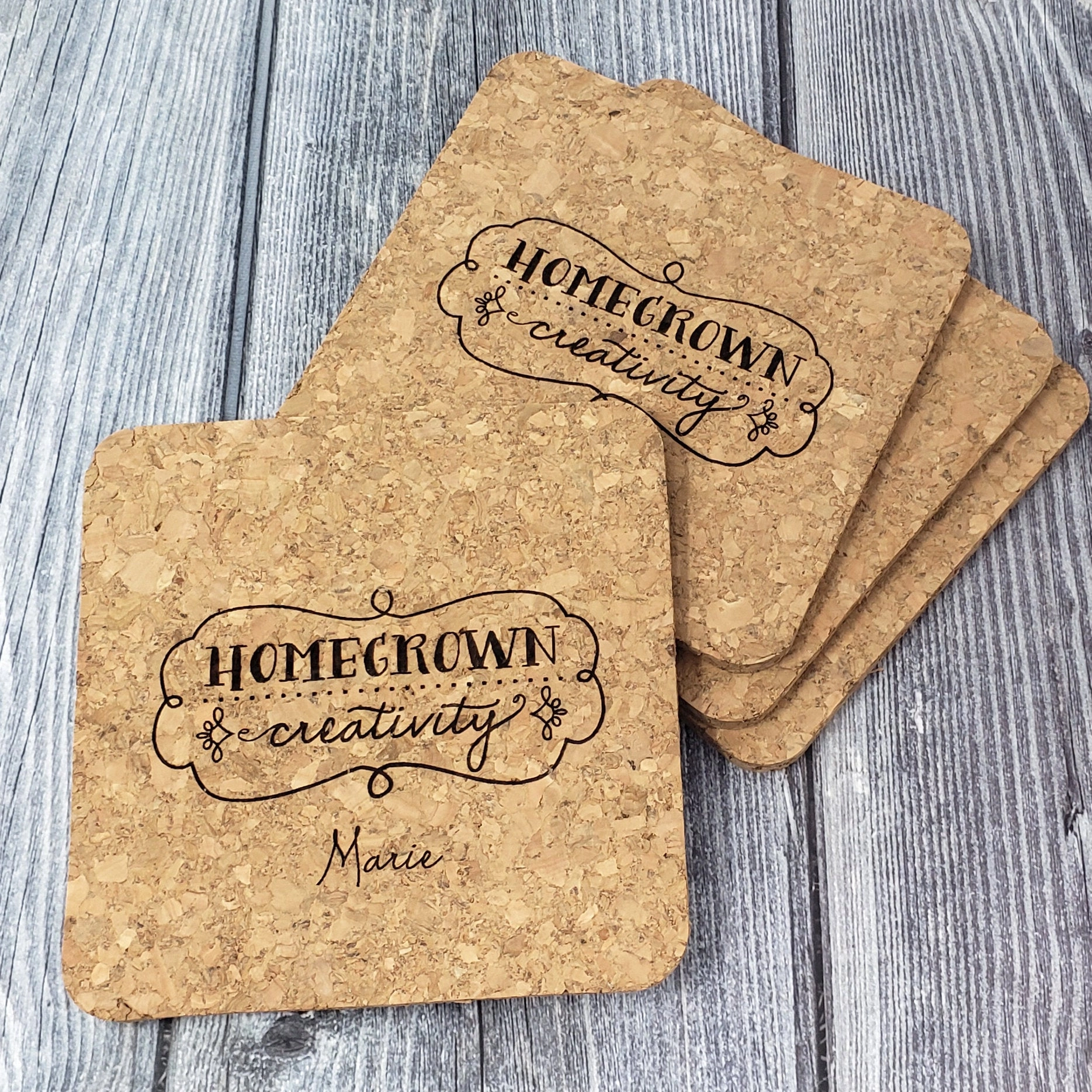 Personalized Cork Coasters | Set Square | Housewarming Gift Wedding Party Gift New Home Teacher 1