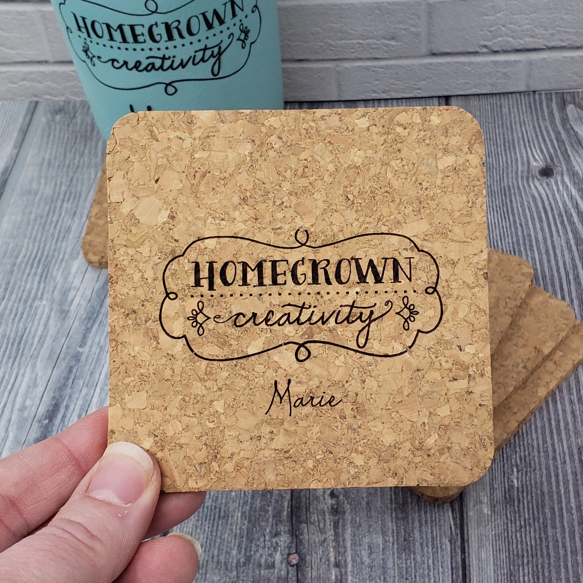 Personalized Cork Coasters | Set Square | Housewarming Gift Wedding Party Gift New Home Teacher 2