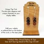 Custom Wood Earring Display Stands Ornate Top - Customized with Logo Text 2