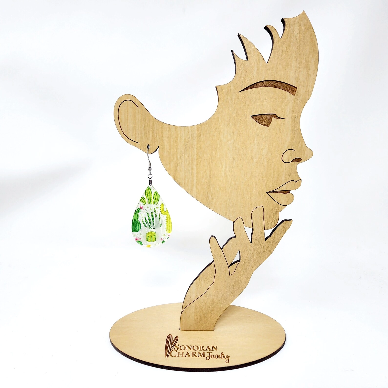 Earring Display Stand Women Girl Side View Silhouette Customized with your Logo Text on Base Stand 1