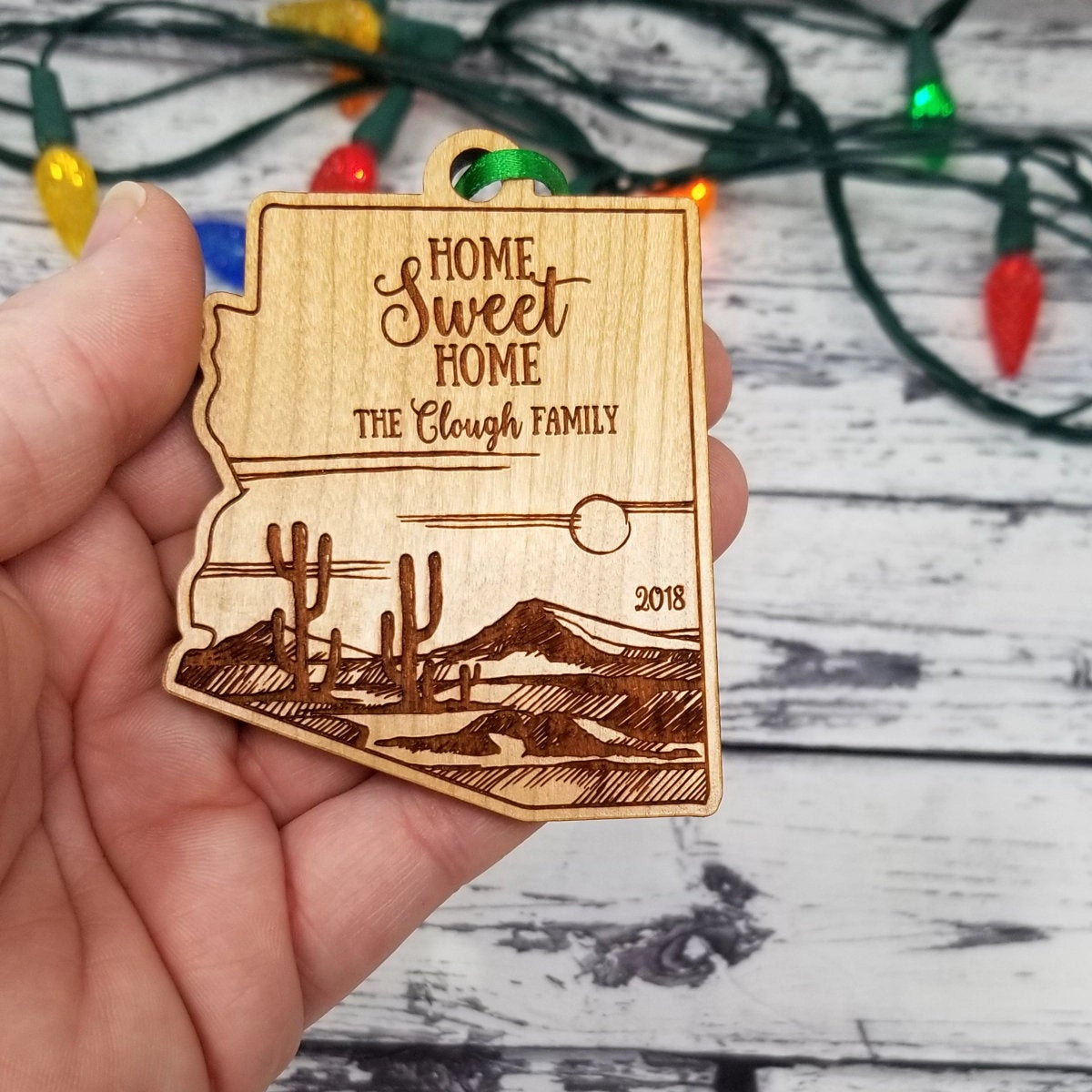 Arizona State Shape Desert Cactus Landscape Christmas Ornament 3