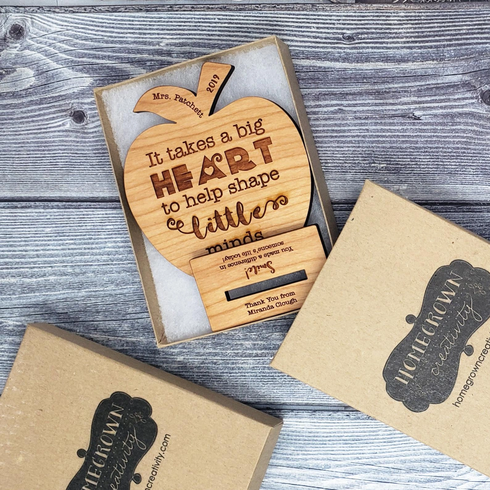 Custom Teacher Appreciation Gift Wood Engraved Apple Desk Display Award | Thank You | Big Heart to h 3