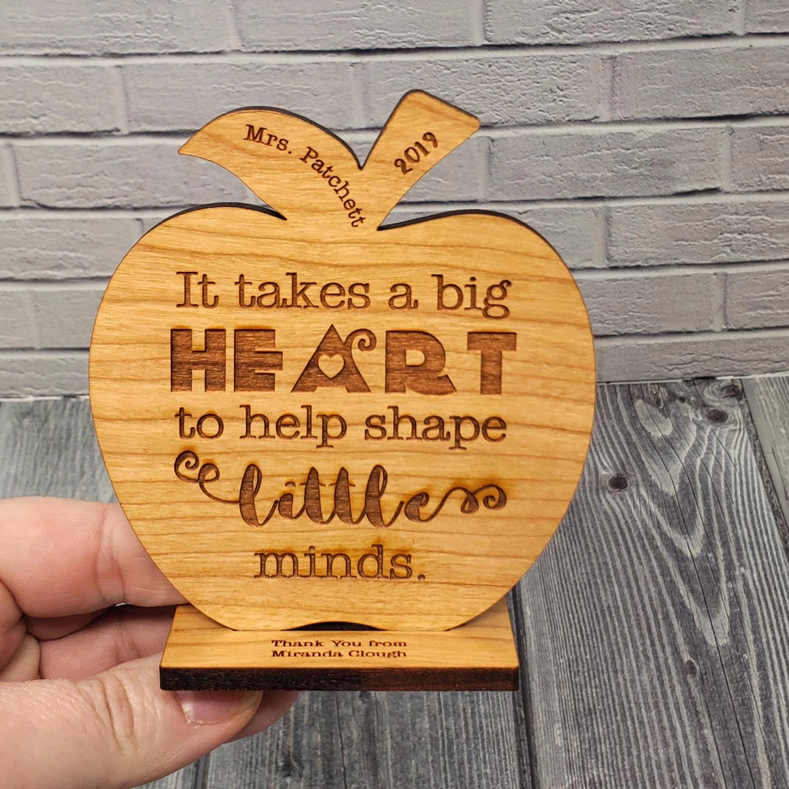 Custom Teacher Appreciation Gift Wood Engraved Apple Desk Display Award | Thank You | Big Heart to h 4