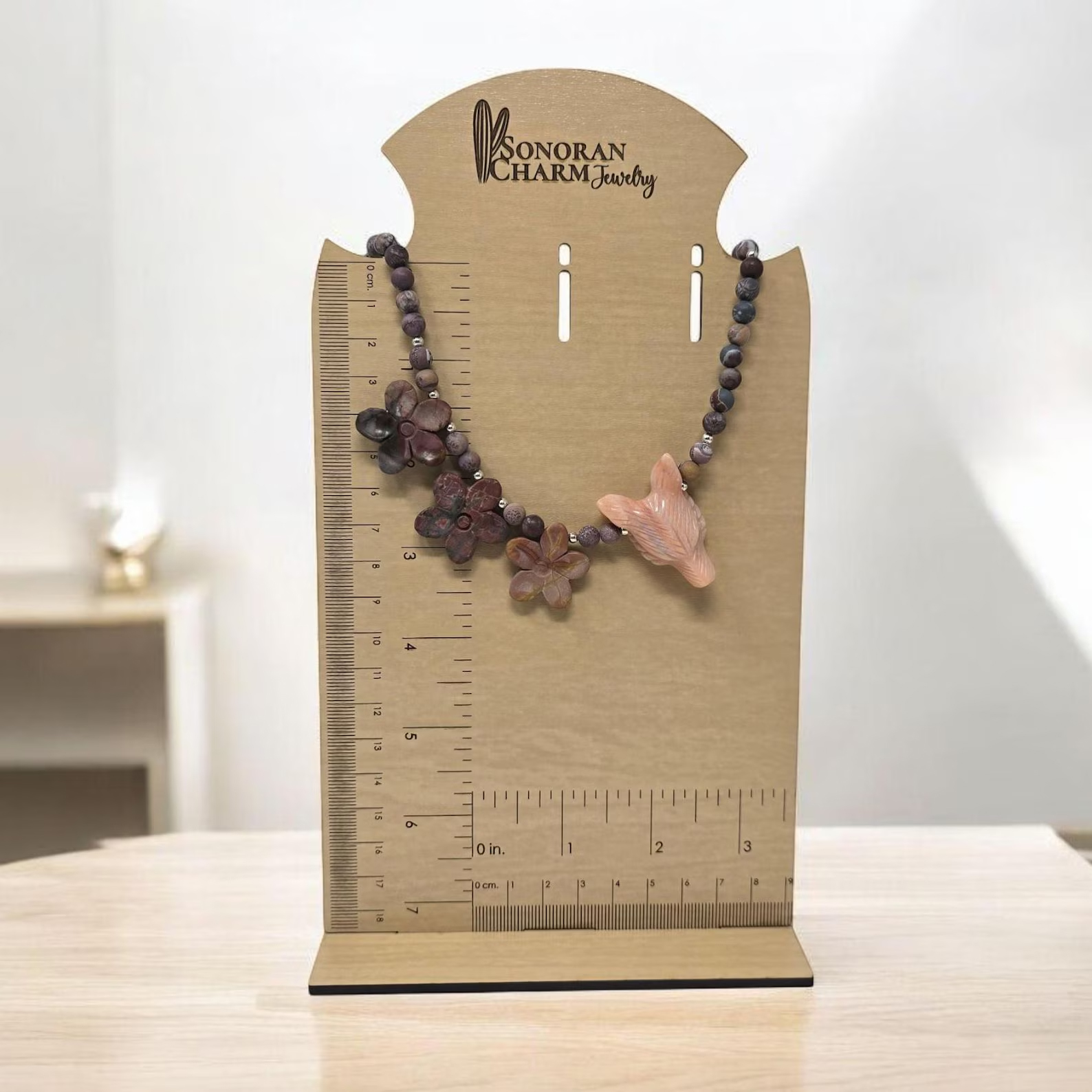 Tall Curved Top 7.5" Necklace Display Photography Prop Ruler Measurement Inches cm Custom Laser Engr