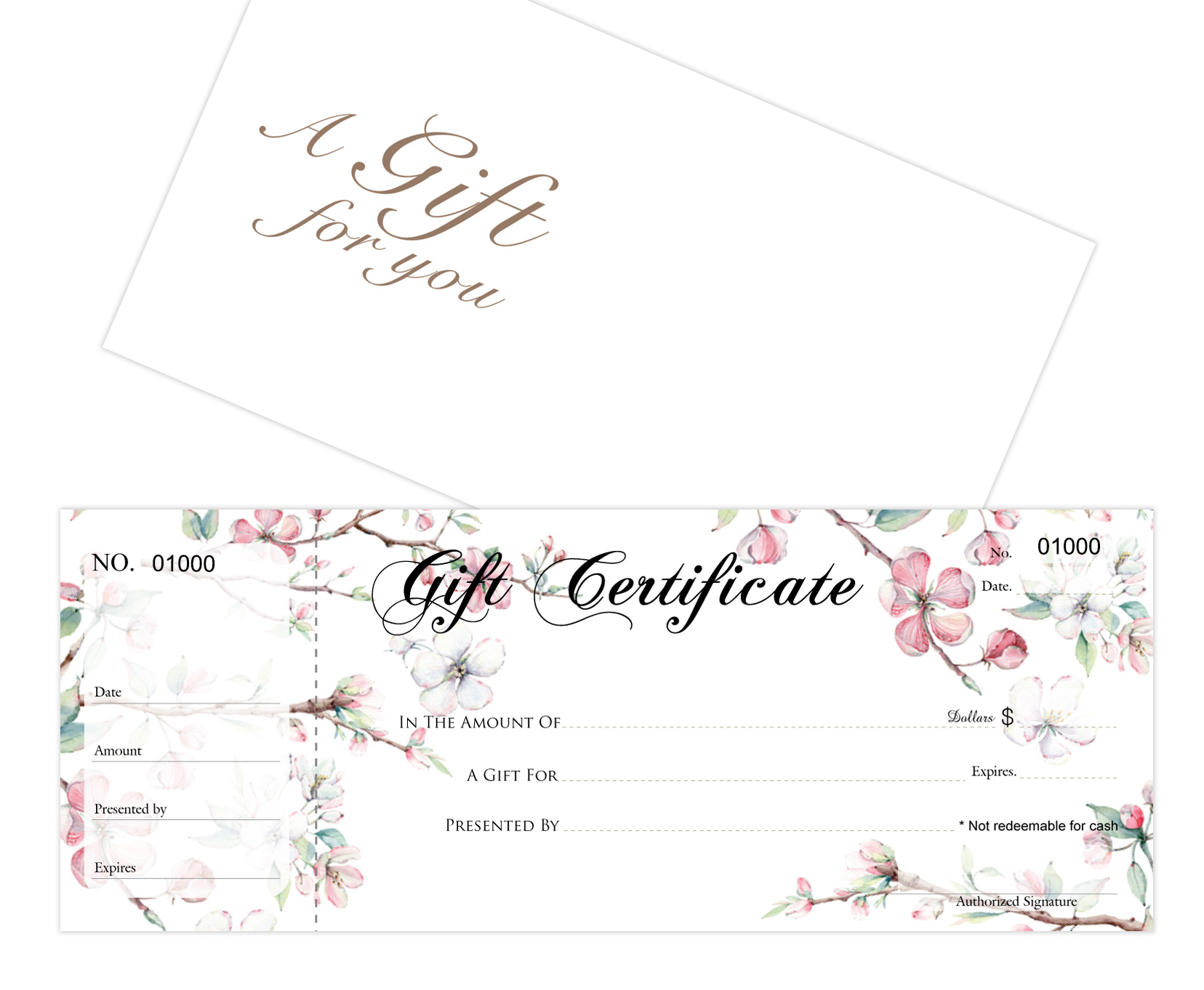 Blank Gift Certificates 25set - Blossoms with Stub