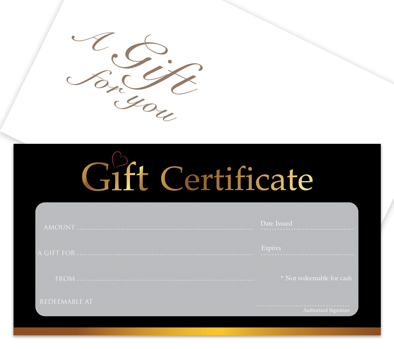 Blank Gift Certificates 25set - Black Gold Heart