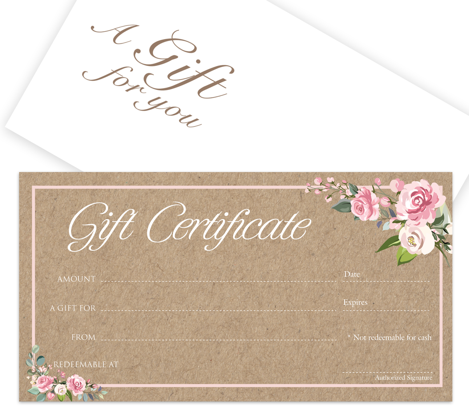 Blank Gift Certificates 25set - Rose Kraft