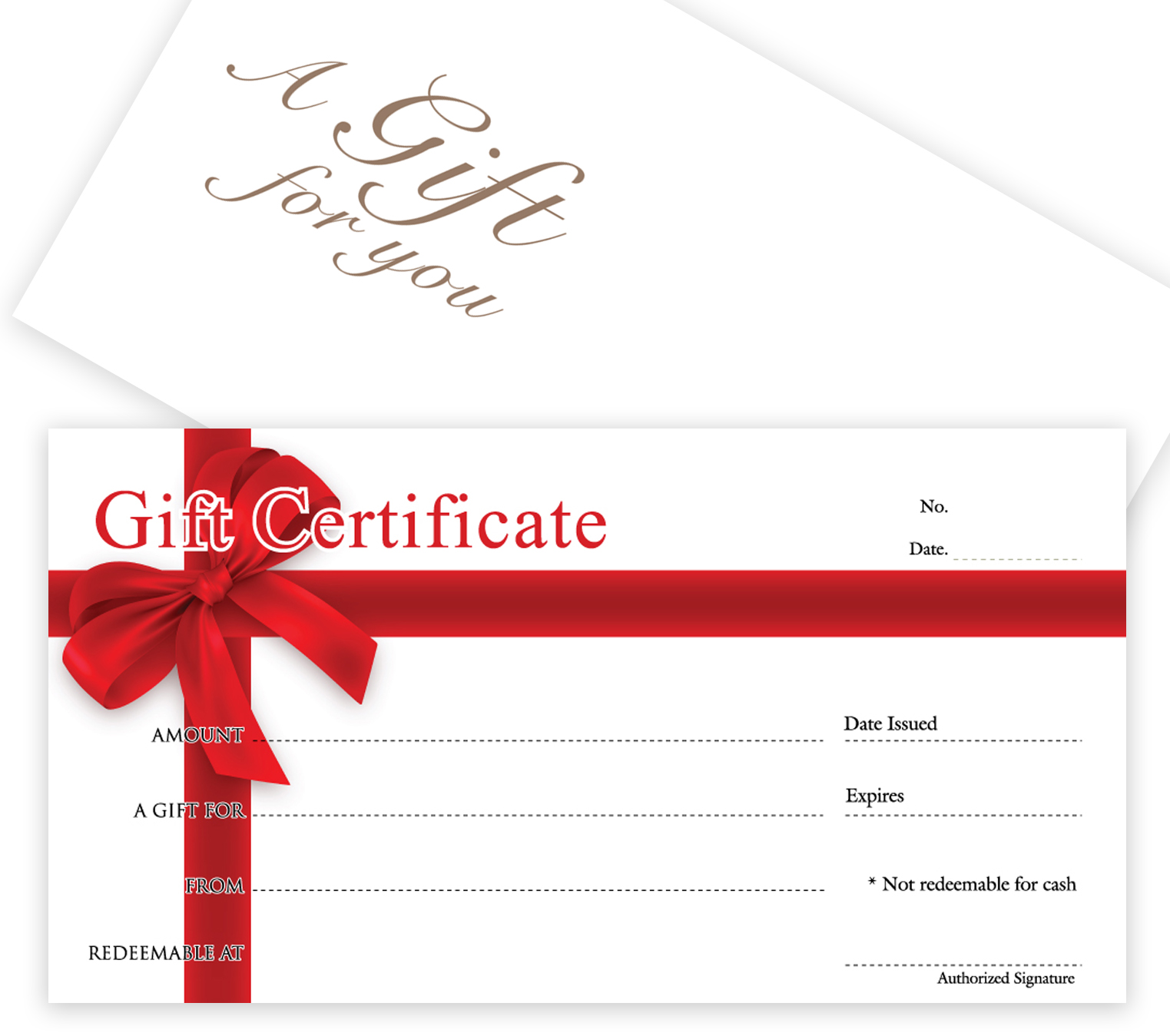 Blank Gift Certicates-Red-Ribbon-No Stub