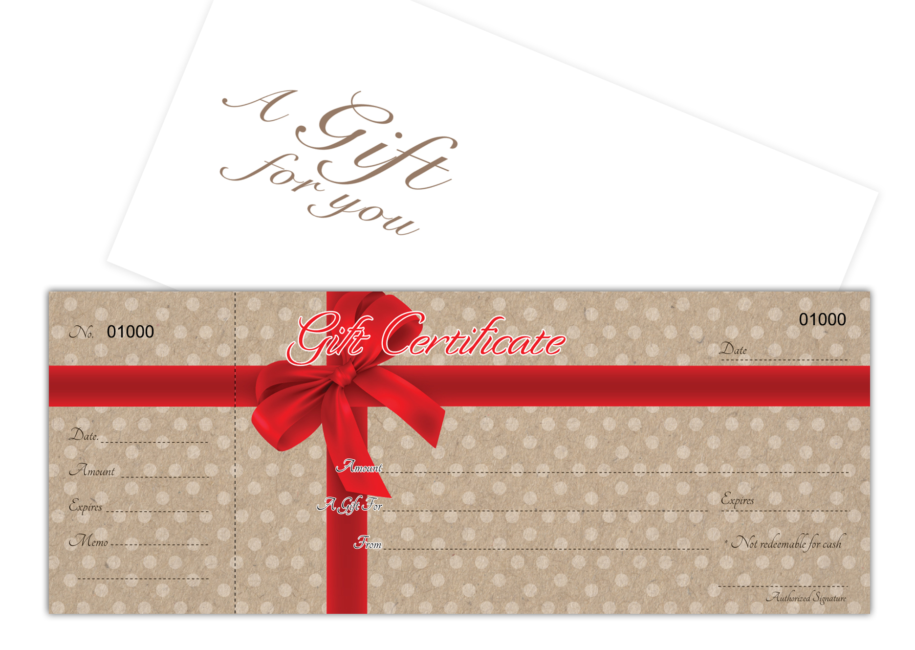 Blank Gift Certificates 25set - Red Ribbon Dot with Stub