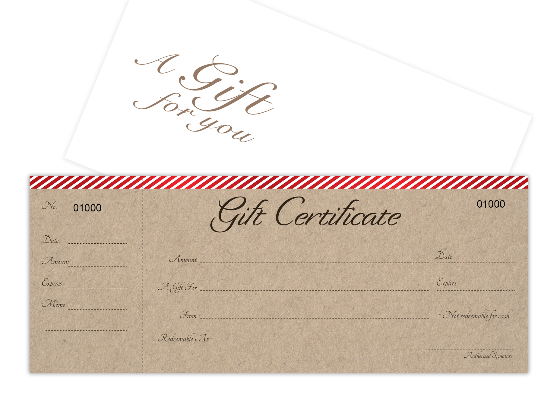 Blank Gift Certificates 25set - Red Stripe with Stub