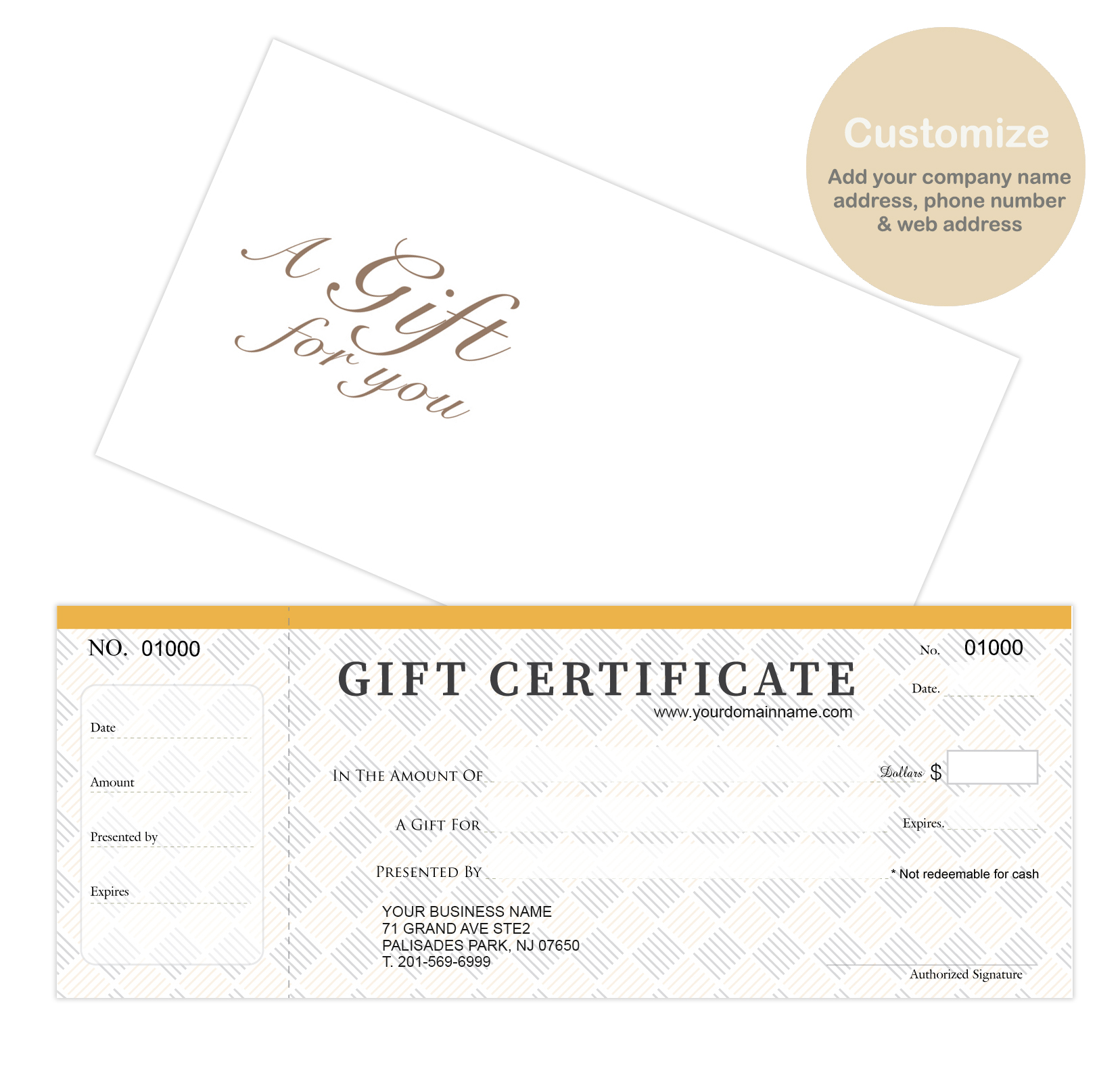 Custom Gift Certificates Cards with Envelopes 100 set-Modern
