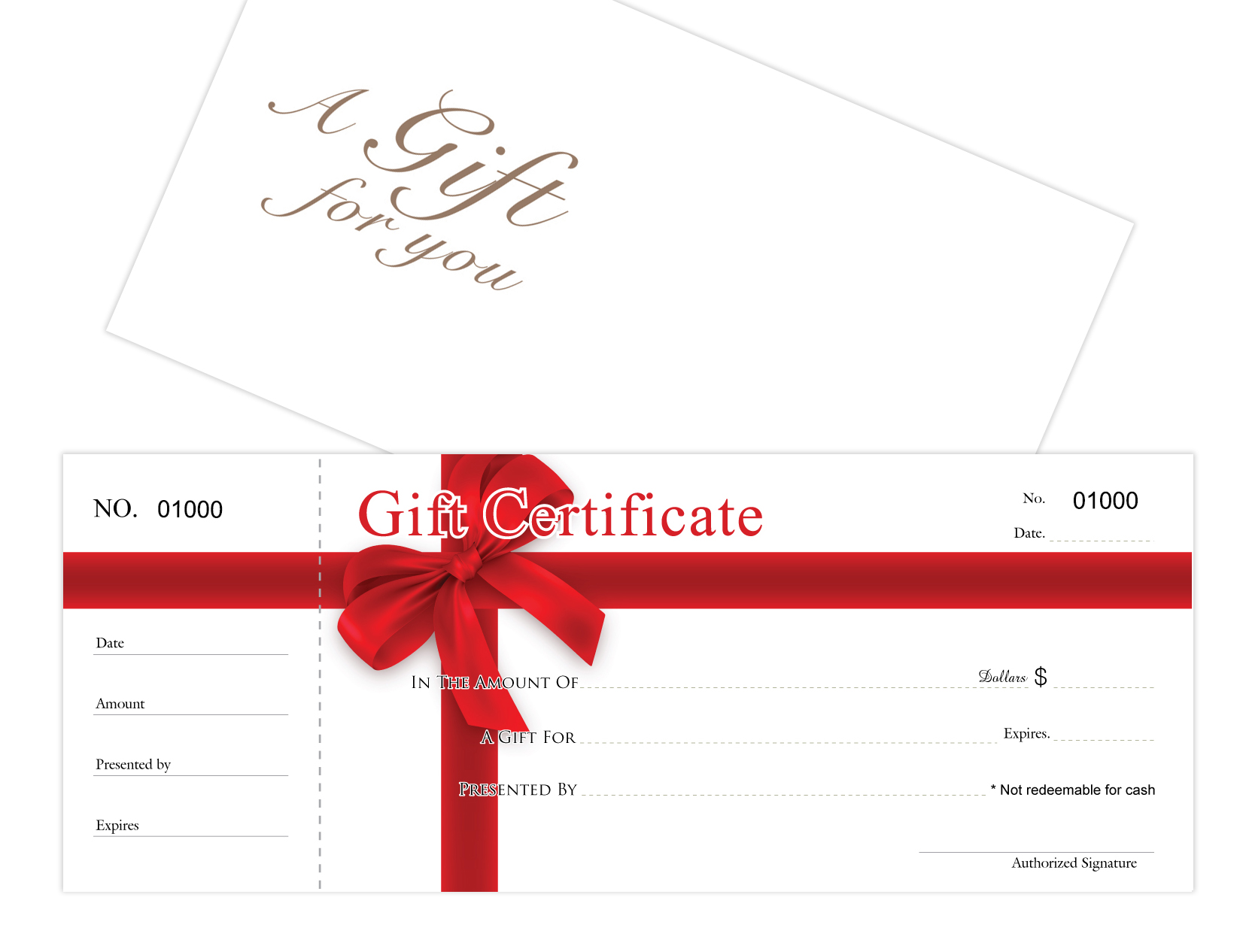 Blank Gift Certificates 25set - Red Ribbon with Stub