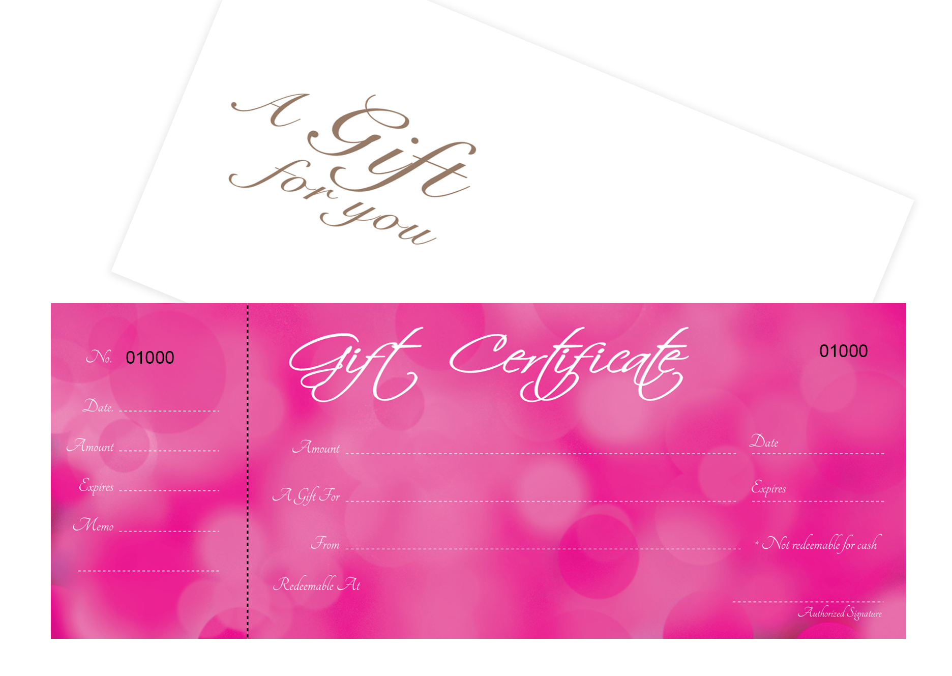 Blank Gift Certificates 25set - Pink with Stub