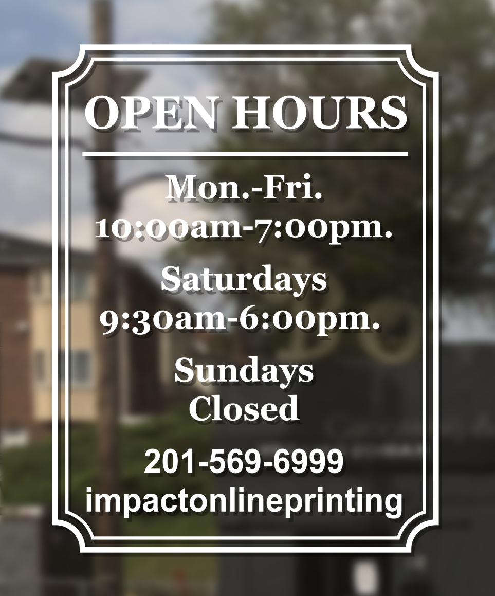 Custom Business Hours Window Decal - Frame Design-10.5" x 13