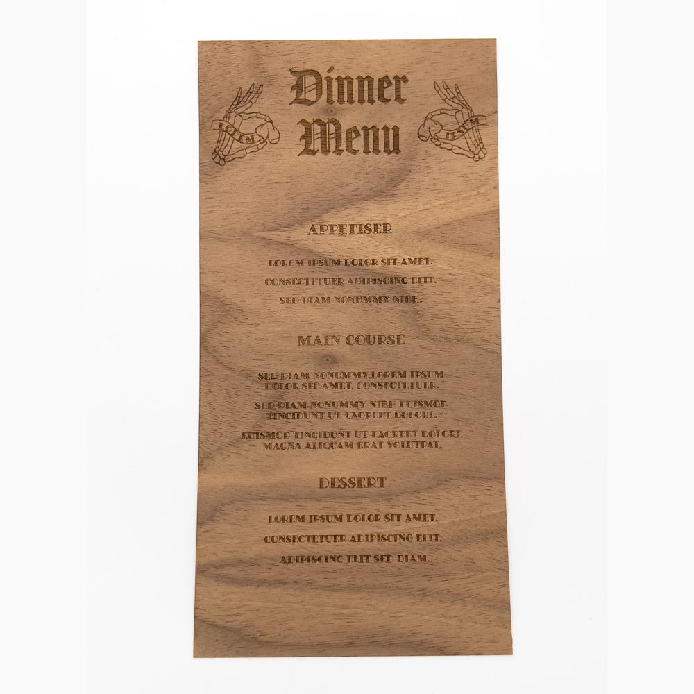 Wedding Invitation - Flat Card Laser Engraved Wood Wedding Menus