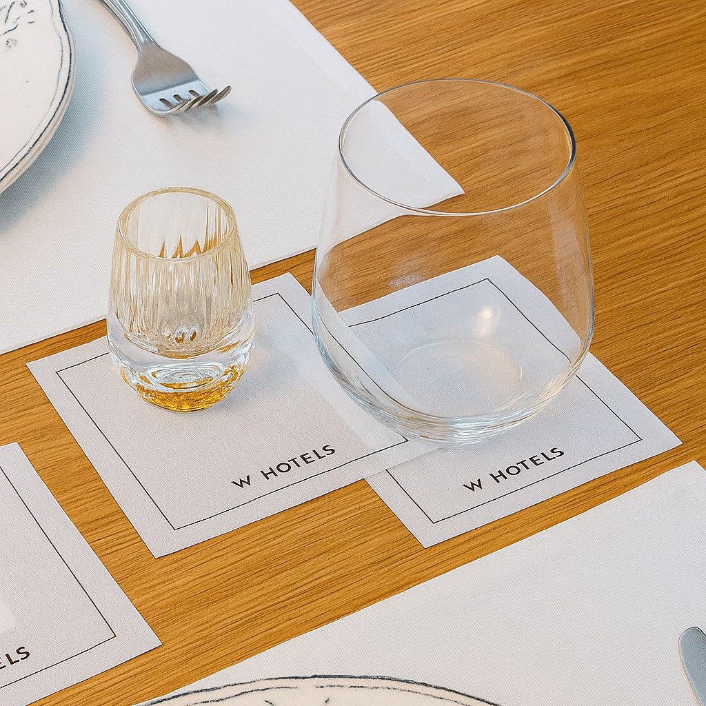 The W Hotels - 4"x4" Cream Cotton Napkins, Rolls of 200 units - Full Case