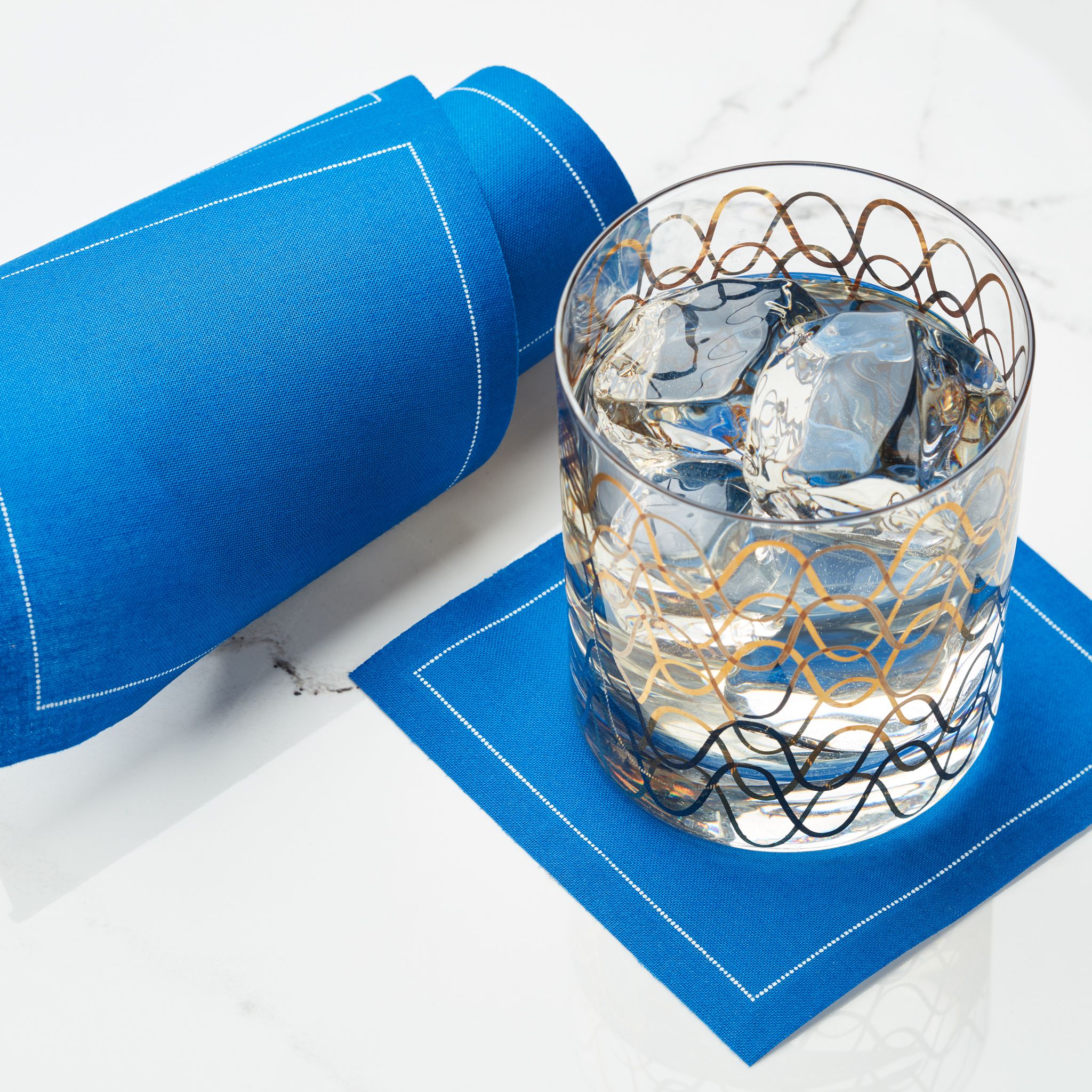 Royal Blue Cotton Cocktail Napkins 4.5" x 4.5" - 50 Units per Roll, 10 rolls per Case - Full Case